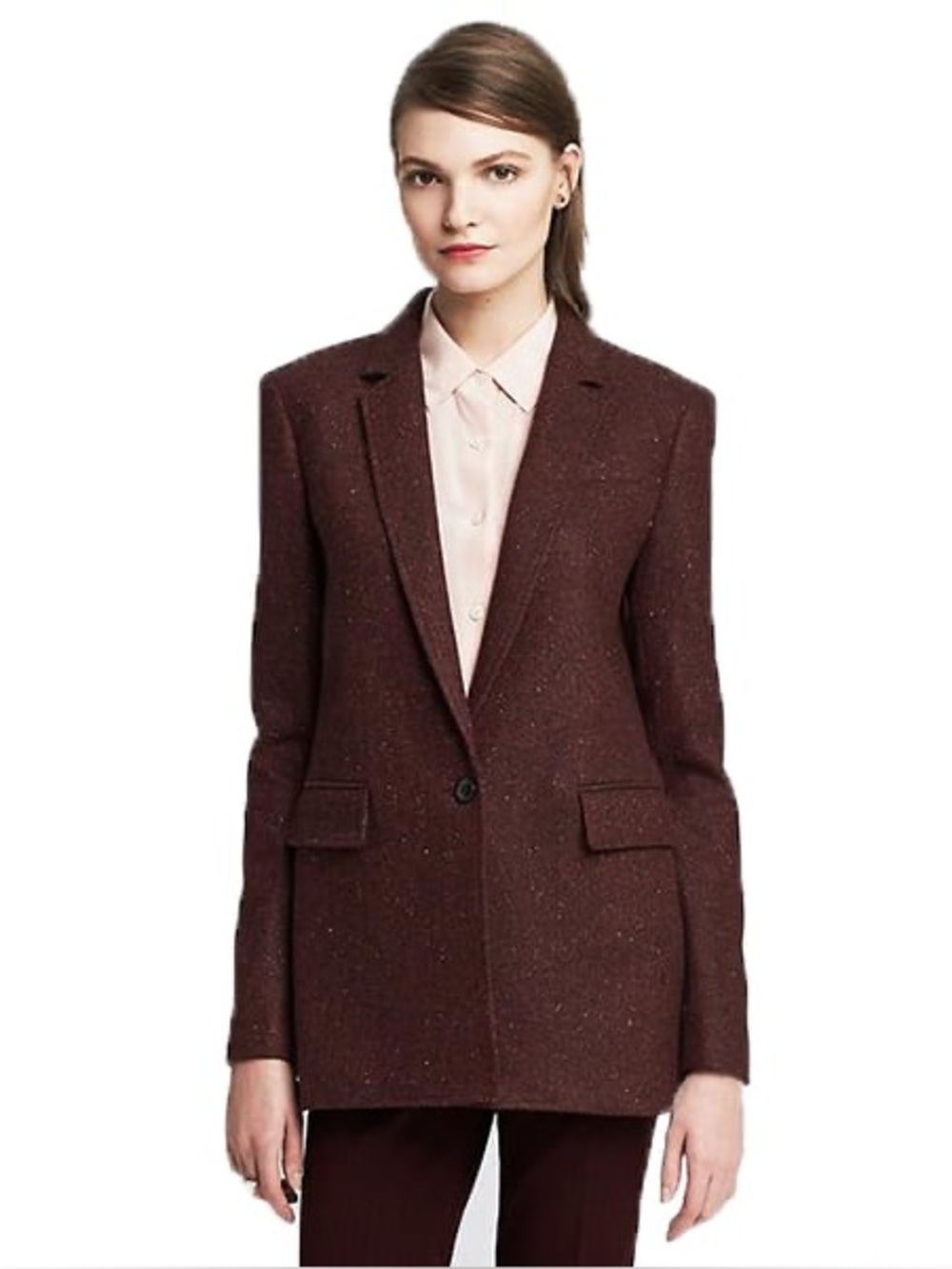 BANANA REPUBLIC Maroon Tweed Wool. Blend Women’s Blazer Size 12 Business Casual